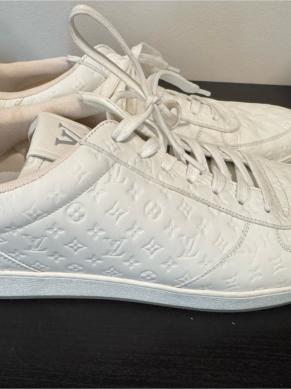 Authentic Louis Vuitton White Embossed Monogram Sneakers, comes with dust bags. - Picture 4 of 10